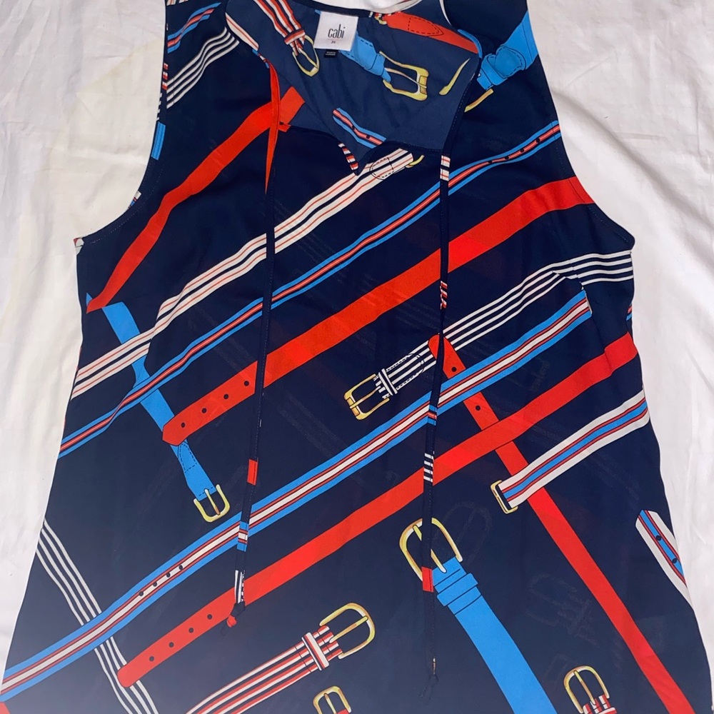 CAbi Women’s Navy and Multicolor Sleeveless Tank Top - Picture 1 of 6
